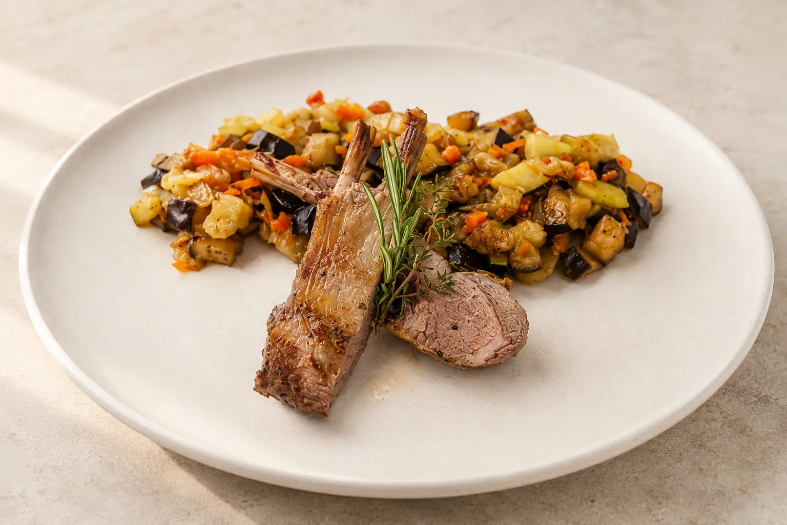 Lamm mit Rosmarin, Zucchini und Minze