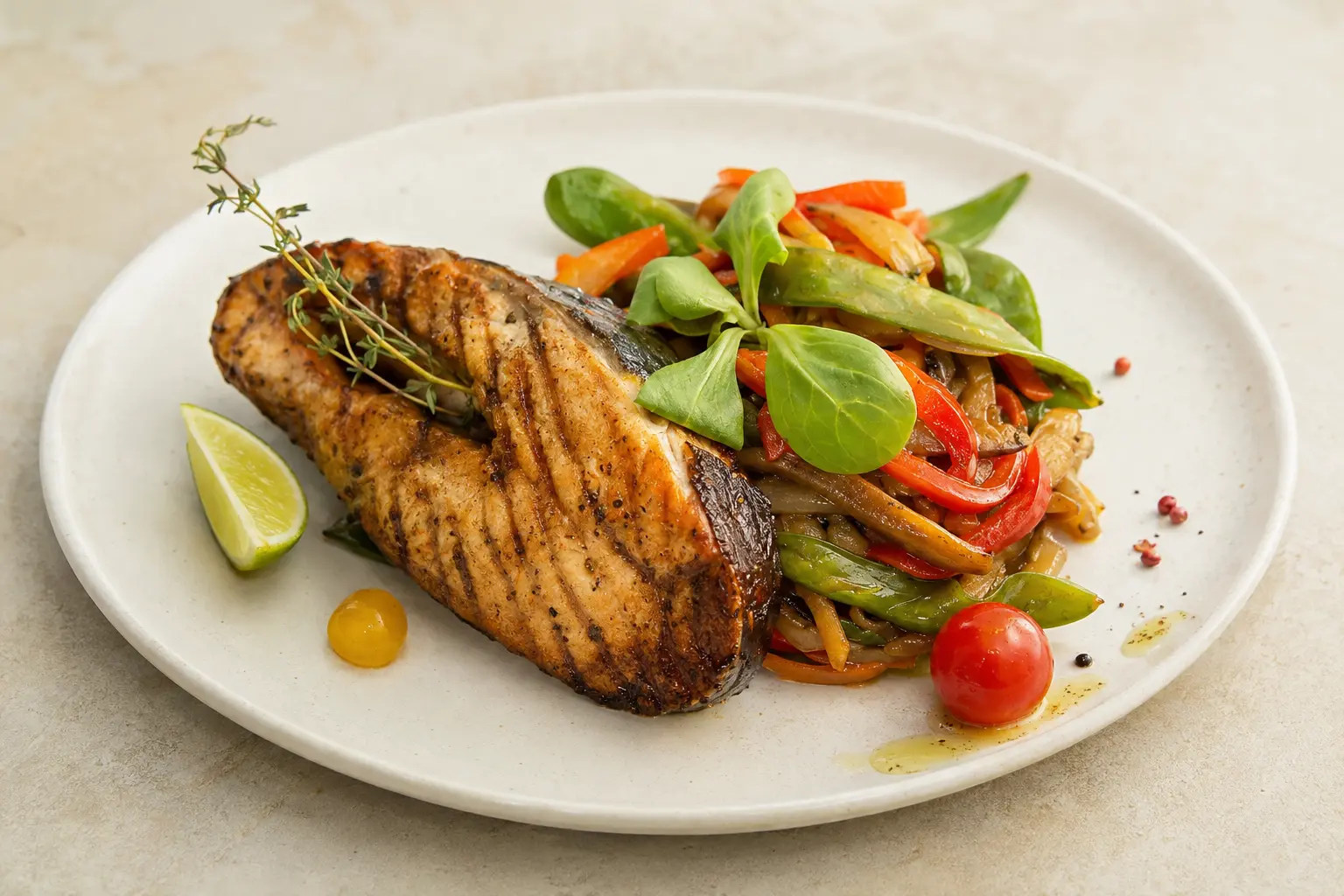 Lachssteak mit Wok-Gemüse