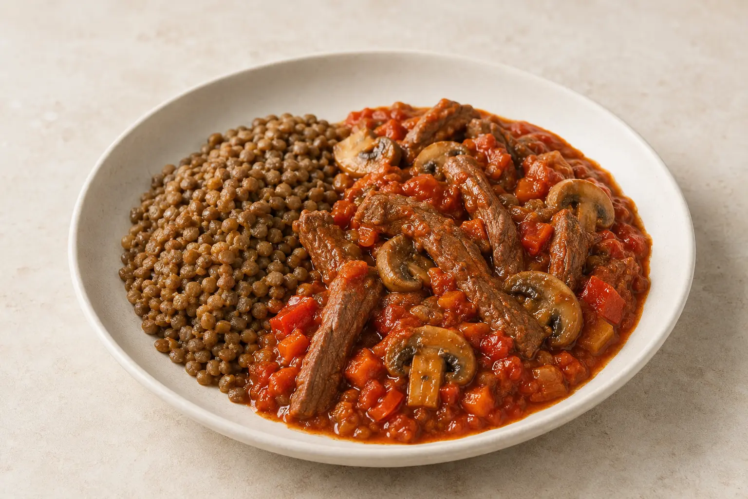 Rindfleisch mit Pilzen in neapolitanischer Sauce