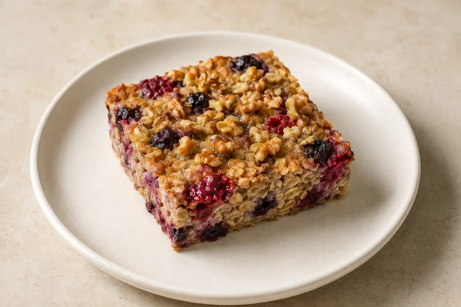 Gebackener Haferbrei mit Obst und Nüssen