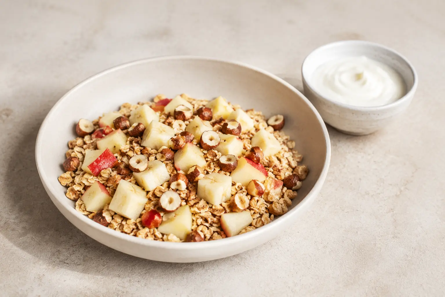 Müsli mit Haselnüssen, Obst und Joghurt