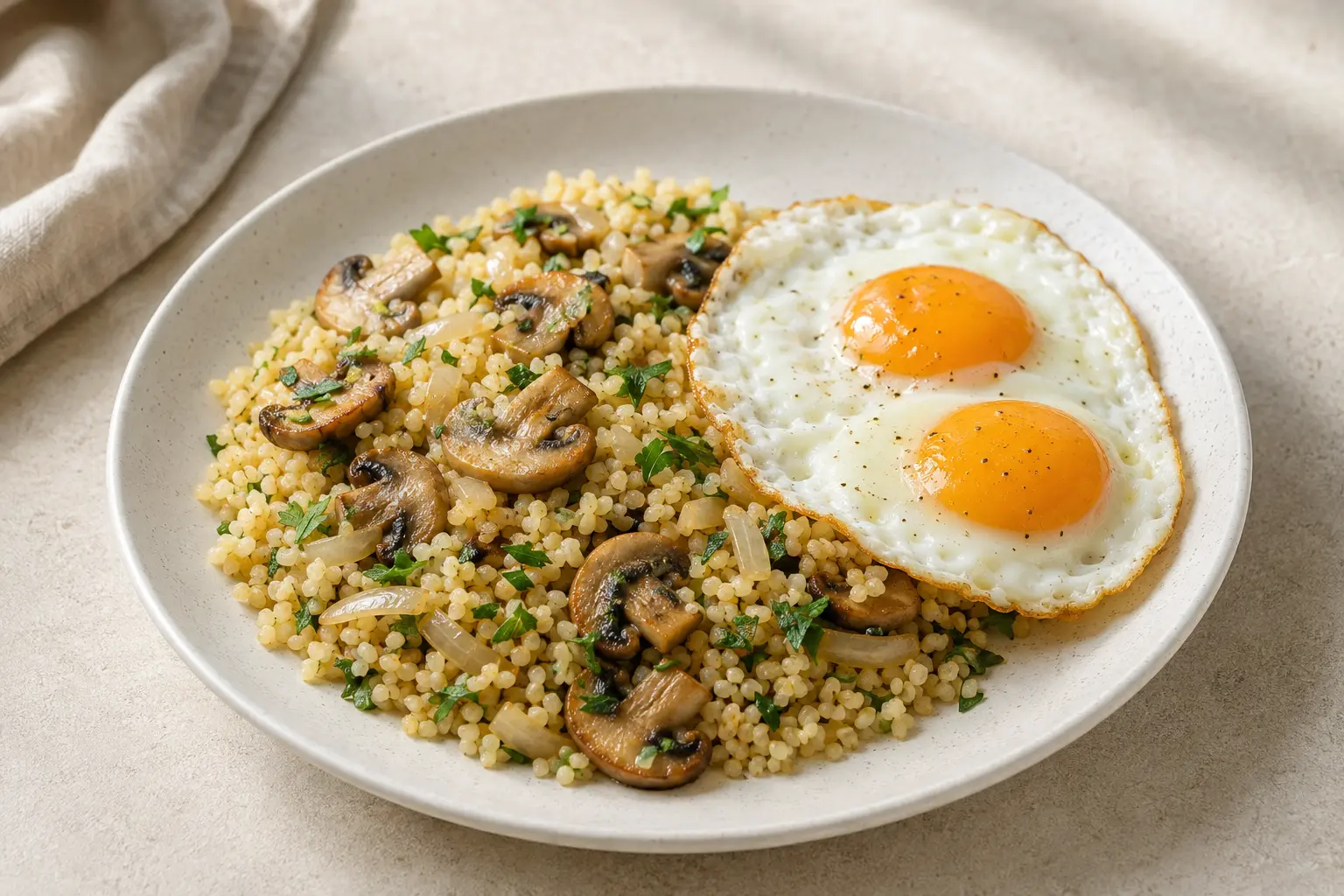 Bulgur mit Pilzen und Ei