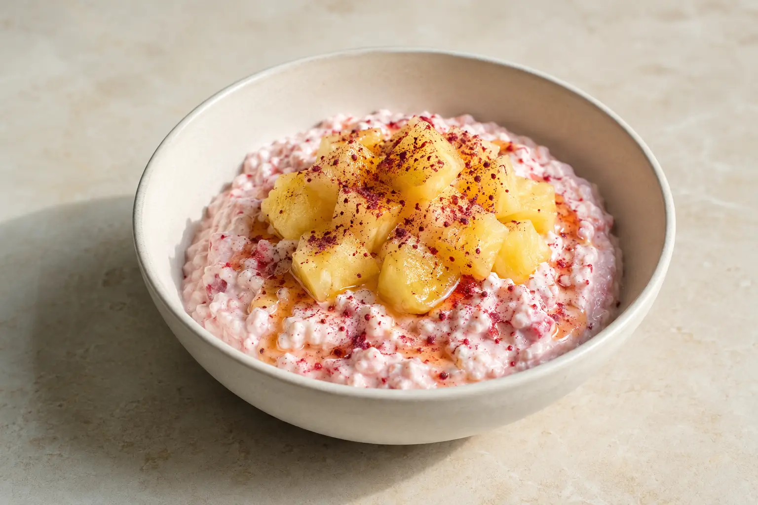 Quarkcreme mit Obst und Ahornsirup