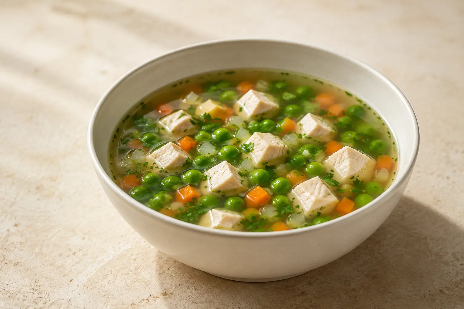 Hähnchensuppe mit grünen Erbsen